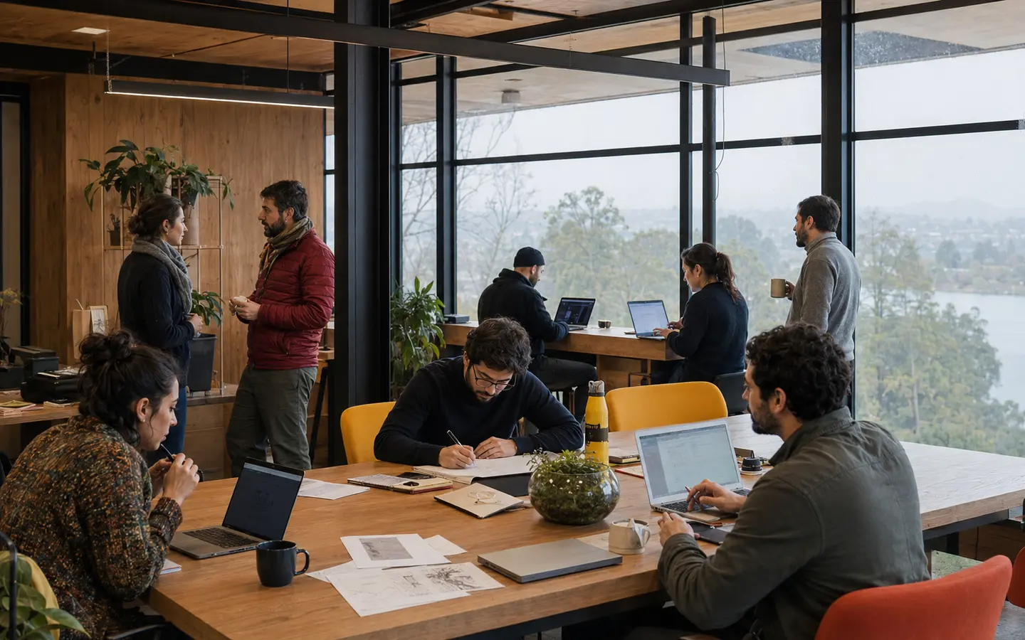 Personas colaborando en un espacio emprendedor